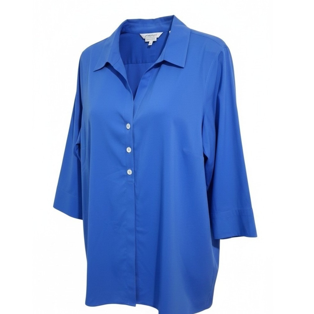 Foxcroft Plus Pamela Split-Neck Womens sz 22W Shaped Button Tunic Minimalist Top